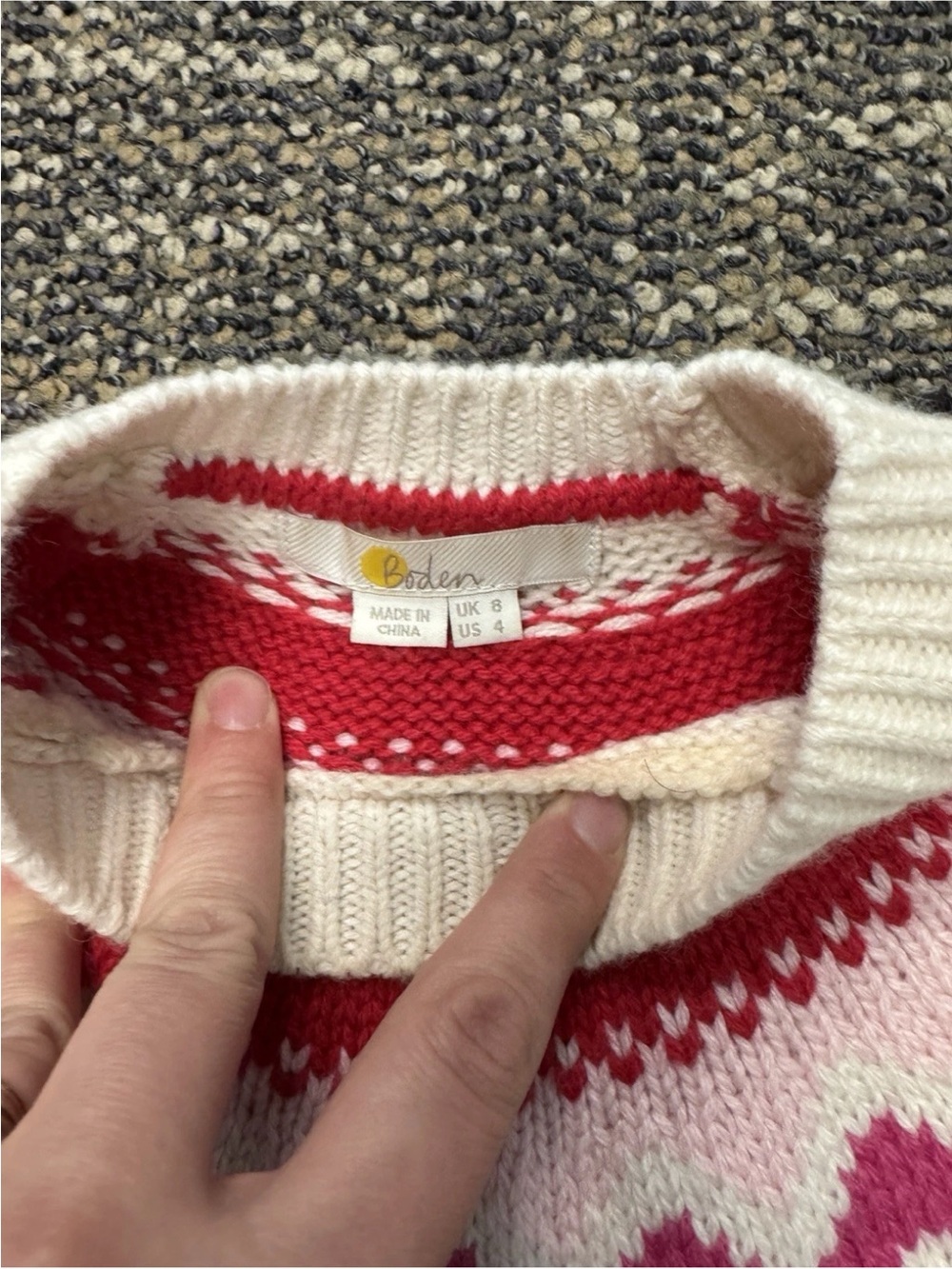 Boden Colorful Rainbow Fair Isle Bobble Pom Yoke Sweater Navy Size US 4 - Picture 4 of 6